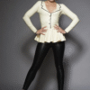 Elegant Latex Peplum Top with V-Neck and Faux Button Trim