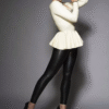 Elegant Latex Peplum Top with V-Neck and Faux Button Trim