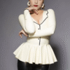 Elegant Latex Peplum Top with V-Neck and Faux Button Trim