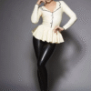 Elegant Latex Peplum Top with V-Neck and Faux Button Trim