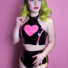 Neon Heart Latex Bikini Set – High-Waisted Shorts & Crop Top