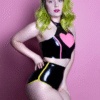 Neon Heart Latex Bikini Set – High-Waisted Shorts & Crop Top