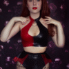 Harley Quinn Style Latex Keyhole Bikini Set with Ring Detail