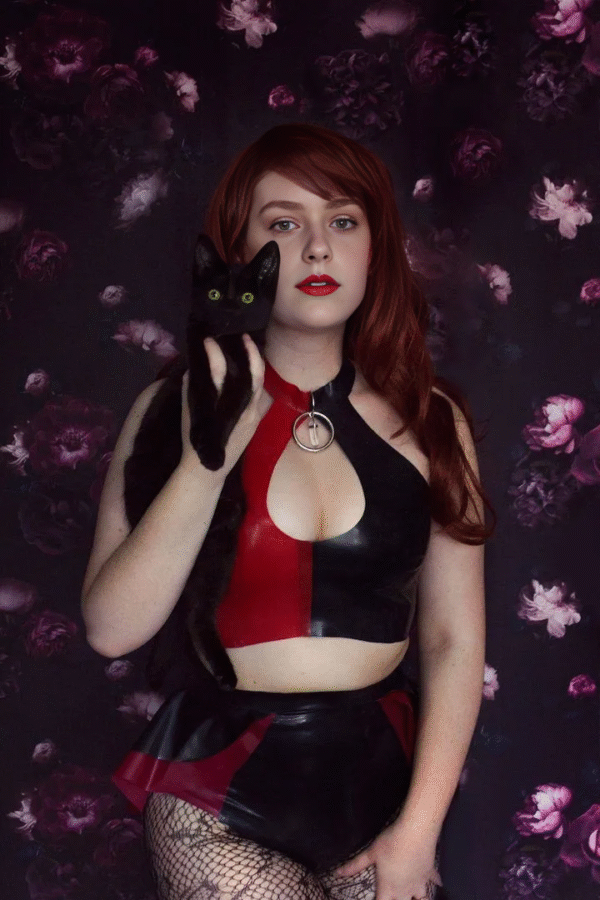 Harley Quinn Style Latex Keyhole Bikini Set with Ring Detail