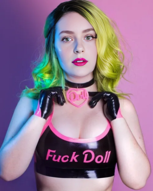 Fuck Doll Appliqué Latex Bikini Set – Bold Statement Crop Top & High-Waist Briefs