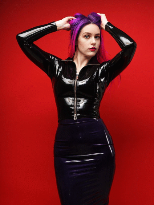 Glossy Black Long Sleeve Latex Top with Front Zipper