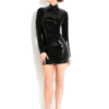High-Neck Long Sleeve Black Latex Skater Dress