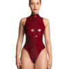 Burgundy High-Cut Latex Bodysuit with Front Two-Way Zipper