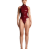 Burgundy High-Cut Latex Bodysuit with Front Two-Way Zipper
