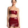 Burgundy Latex Mini Skirt with Back Lacing and Garter Clips