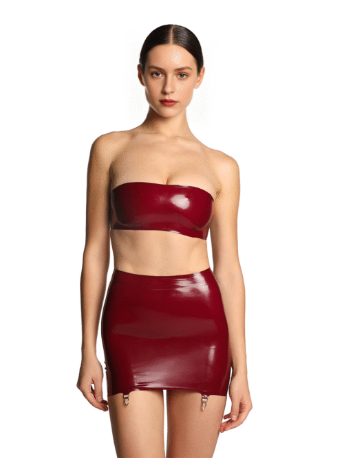 Burgundy Latex Mini Skirt with Back Lacing and Garter Clips