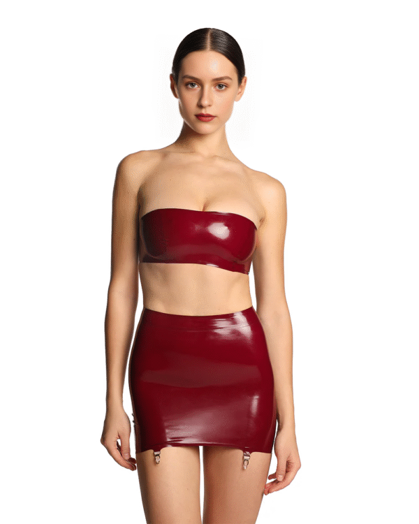 Burgundy Latex Mini Skirt with Back Lacing and Garter Clips