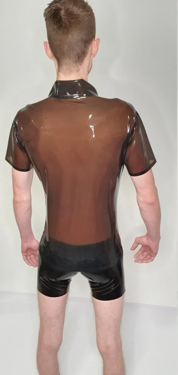 Transparent Smoke Latex Polo Shirt – Snap Collar Rubber Top for Men