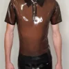 Transparent Smoke Latex Polo Shirt – Snap Collar Rubber Top for Men
