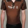 Transparent Smoke Latex Polo Shirt – Snap Collar Rubber Top for Men