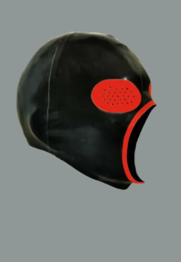Latex Exterminator Hood with Red Pinhole Eyes and Trimmed Mouth – Customizable Design