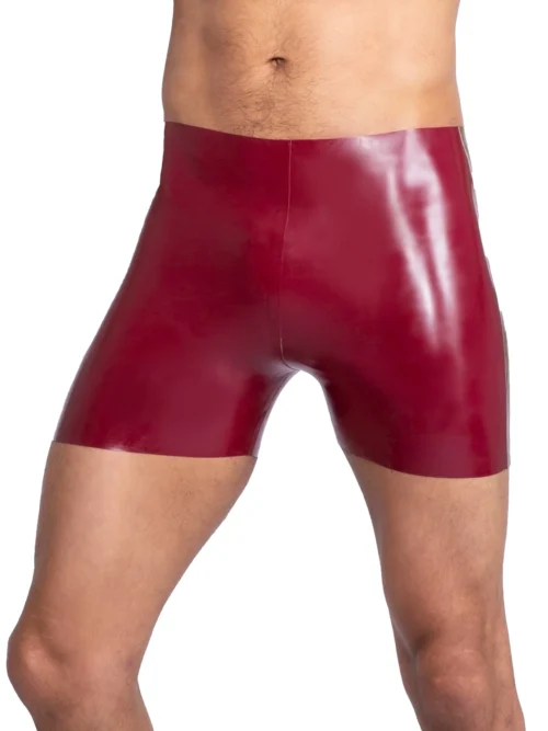 Plum Latex Cycling Shorts with Gold Side Stripes – Classic Cut, High-Shine Finish
