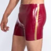 Plum Latex Cycling Shorts with Gold Side Stripes – Classic Cut, High-Shine Finish