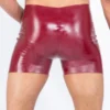 Plum Latex Cycling Shorts with Gold Side Stripes – Classic Cut, High-Shine Finish