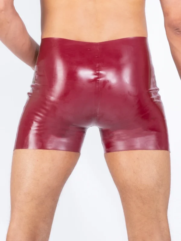 Plum Latex Cycling Shorts with Gold Side Stripes – Classic Cut, High-Shine Finish