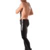 Men's Skinny Latex Jeans with Detachable Braces and Two-Way Zip