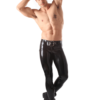 Men's Skinny Latex Jeans with Detachable Braces and Two-Way Zip