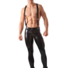 Men's Skinny Latex Jeans with Detachable Braces and Two-Way Zip