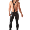 Men's Skinny Latex Jeans with Detachable Braces and Two-Way Zip