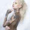 Latex Top with Deep V Cleavage and Front Zipper in Antique Gold
