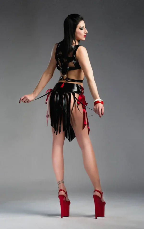 Scandal Cutout Latex Fringe Skirt with Side Satin Lacing