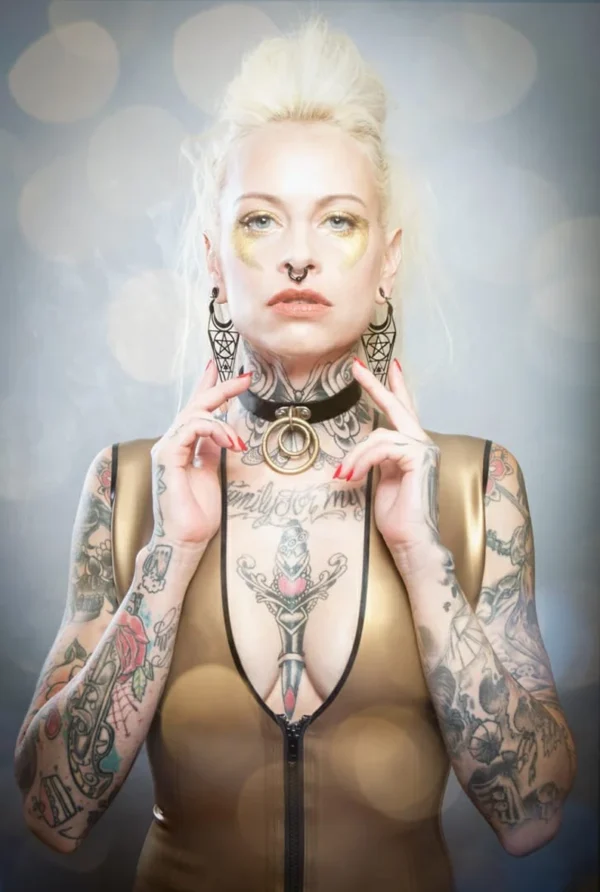 Latex Top with Deep V Cleavage and Front Zipper in Antique Gold