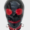 Black Latex Hood with Red Pinhole Eyes and Zip Mouth – Rear Zipper and Zip Guard