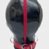 Black Latex Hood with Red Pinhole Eyes and Zip Mouth – Rear Zipper and Zip Guard