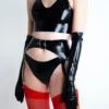 High-Support Latex Bralette with Buckle Closure and Hardware Details