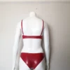 Red Latex Bra and Low Waist Briefs Set – Handmade Two Piece Lingerie