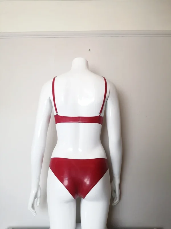 Red Latex Bra and Low Waist Briefs Set – Handmade Two Piece Lingerie