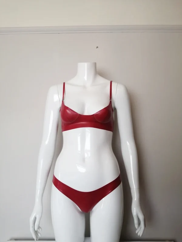 Red Latex Bra and Low Waist Briefs Set – Handmade Two Piece Lingerie