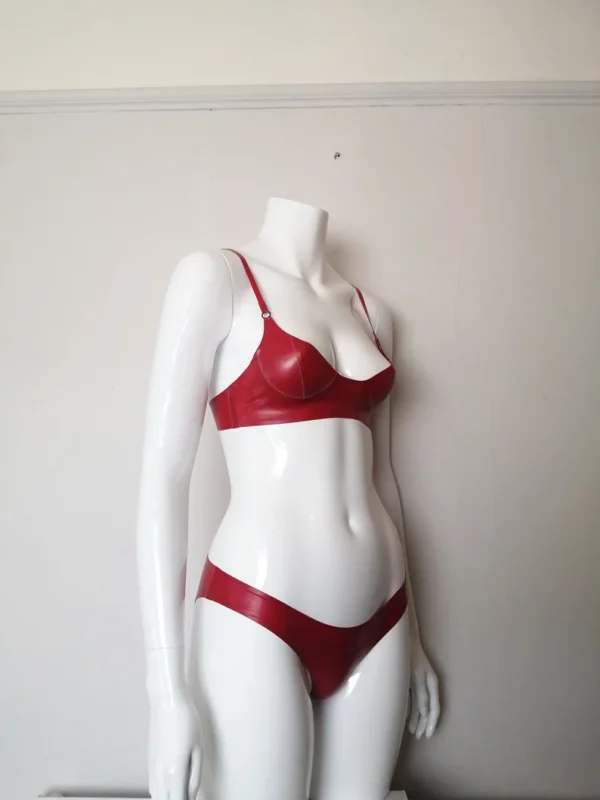 Red Latex Bra and Low Waist Briefs Set – Handmade Two Piece Lingerie