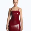 Strapless Red Latex Dress with Lace-Up Back