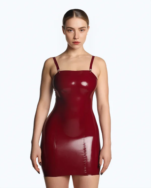 Strapless Red Latex Dress with Lace-Up Back