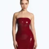 Strapless Red Latex Dress with Lace-Up Back
