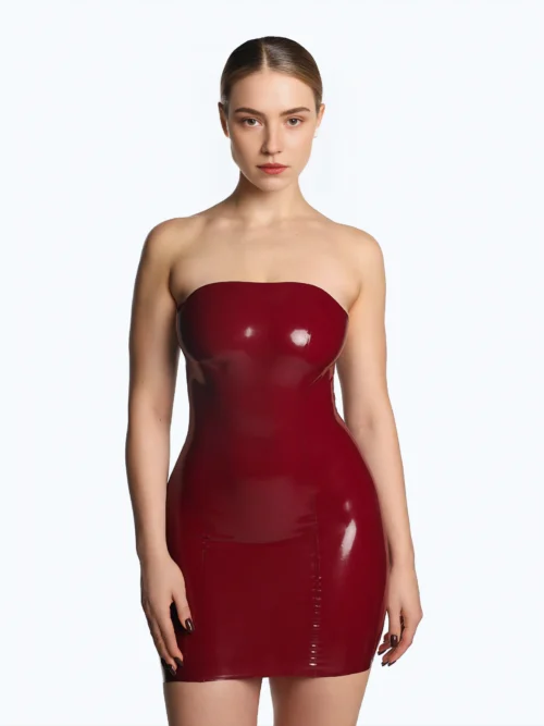Strapless Red Latex Dress with Lace-Up Back