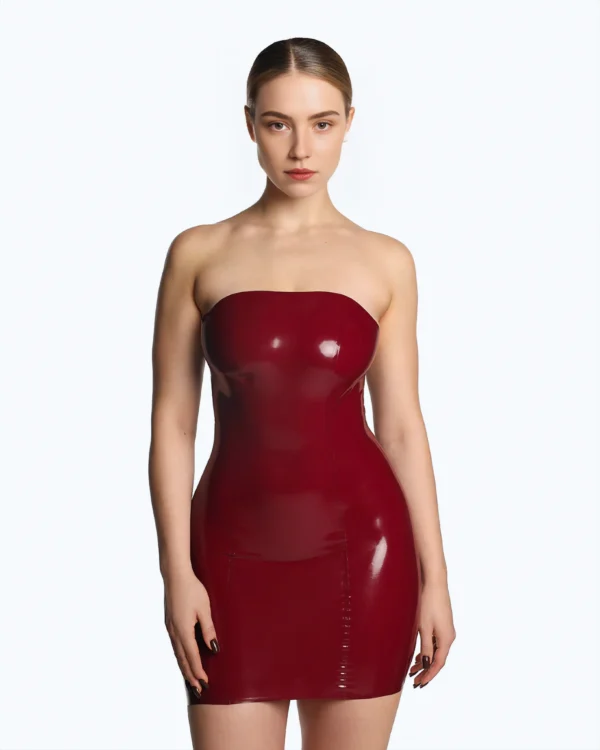 Strapless Red Latex Dress with Lace-Up Back