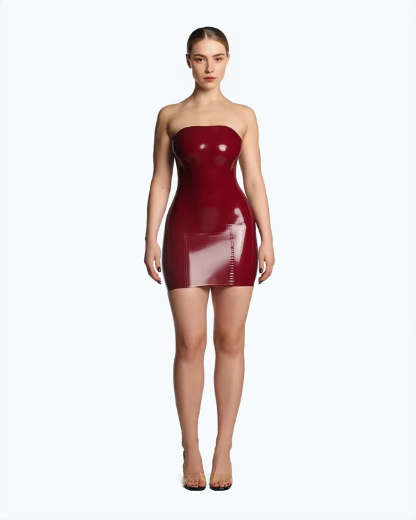 Strapless Red Latex Dress with Lace-Up Back