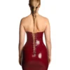 Strapless Red Latex Dress with Lace-Up Back