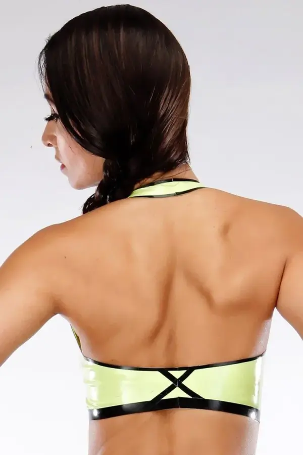 Luci Halterneck Latex Bikini Top – Vibrant Lime Green with Black Trim
